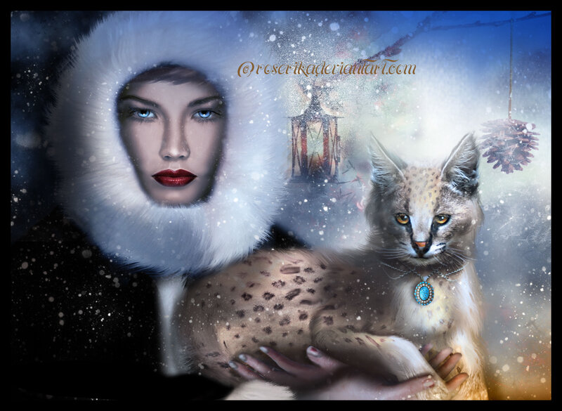 Woman Holding Lynx — Blue