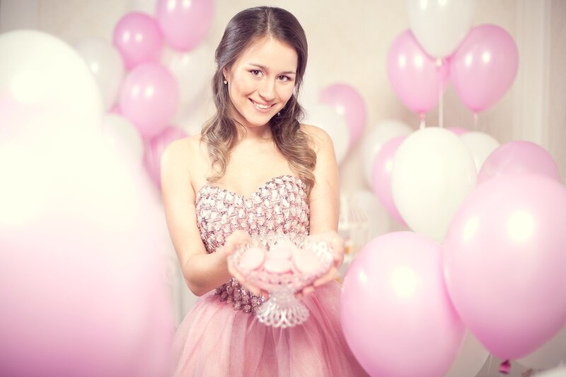 Woman Holding Macarons — Pink