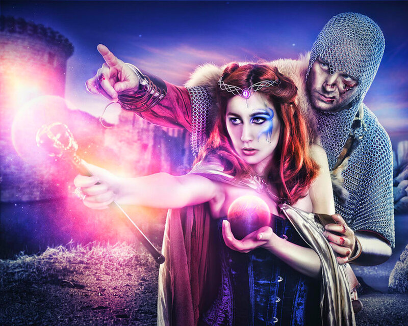 Woman Holding Magic Orb — Purple, Dramatic