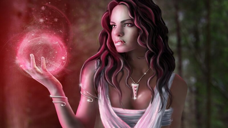 Woman Holding Magic Orb — Red