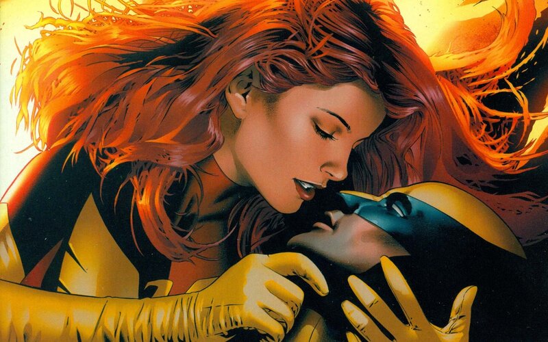 Woman Holding Man — Red, Dramatic, Comic