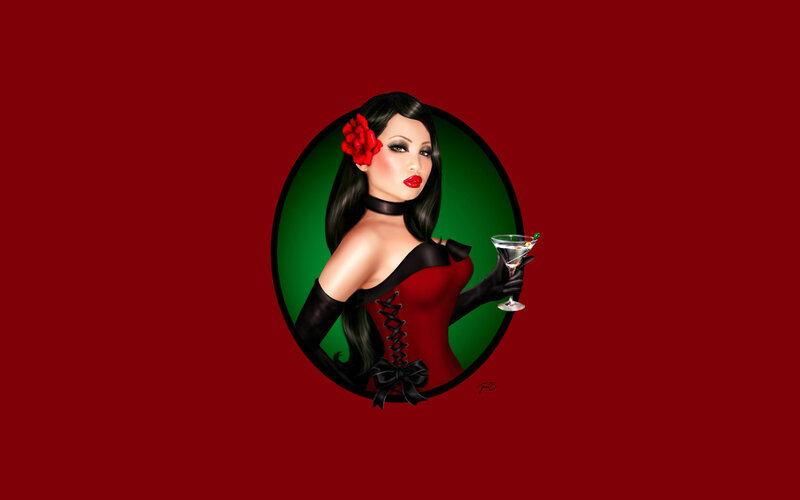Woman Holding Martini Glass — Red
