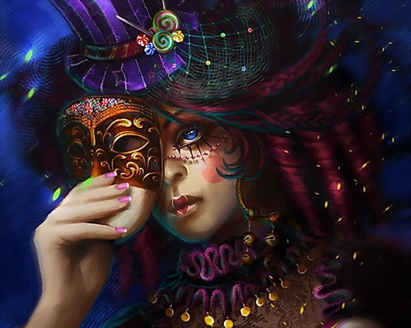 Woman Holding Mask — Purple
