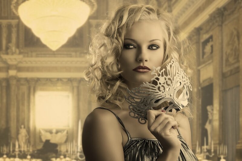 Woman Holding Mask — Sepia