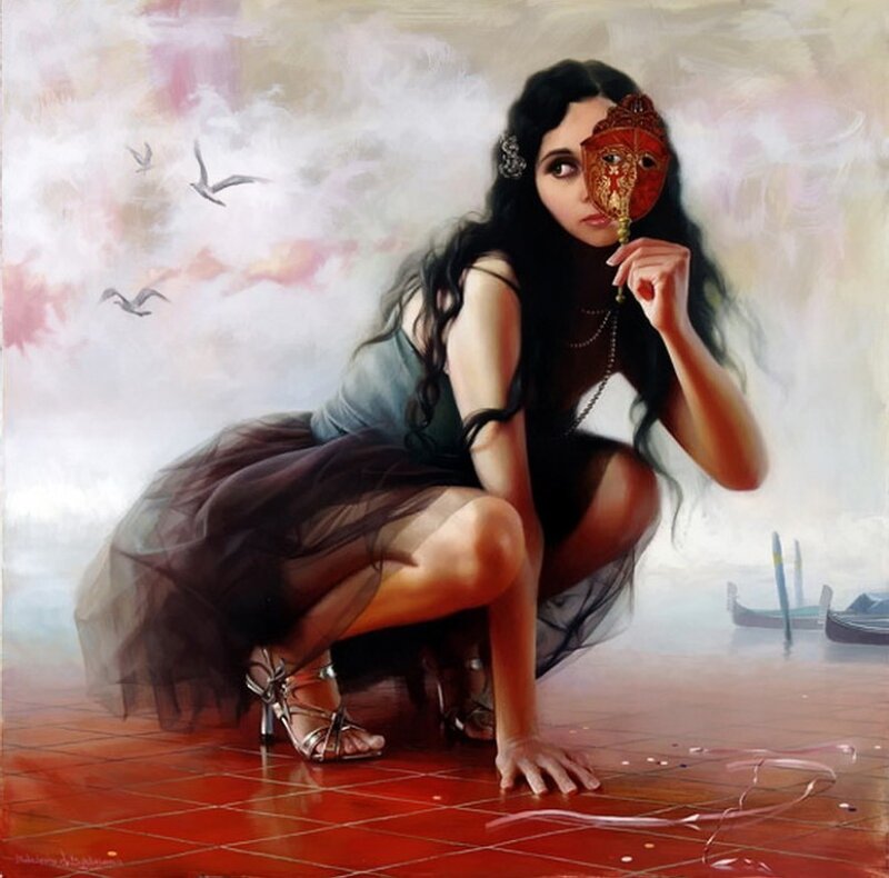 Woman Holding Mask