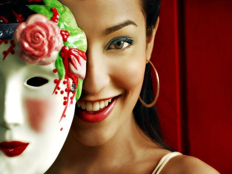 Woman Holding Mask — White