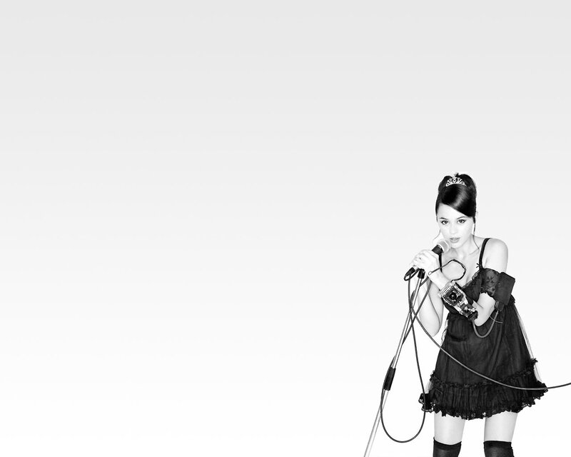 Woman Holding Microphone — Black, Dramatic, Photograph, Dress, Tiara