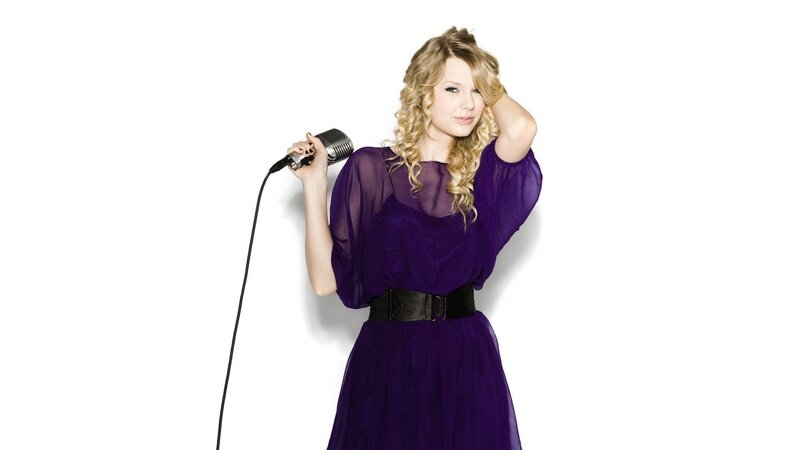 Woman Holding Microphone — Purple, Confident, Photograph, Dress