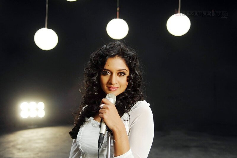 Woman Holding Microphone — White, Dramatic, Photograph, Lights