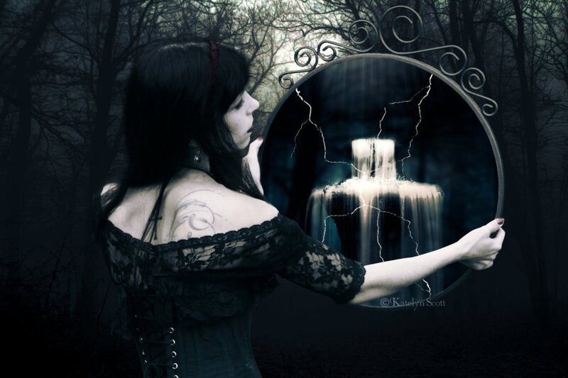 Woman Holding Mirror — Black, Dark