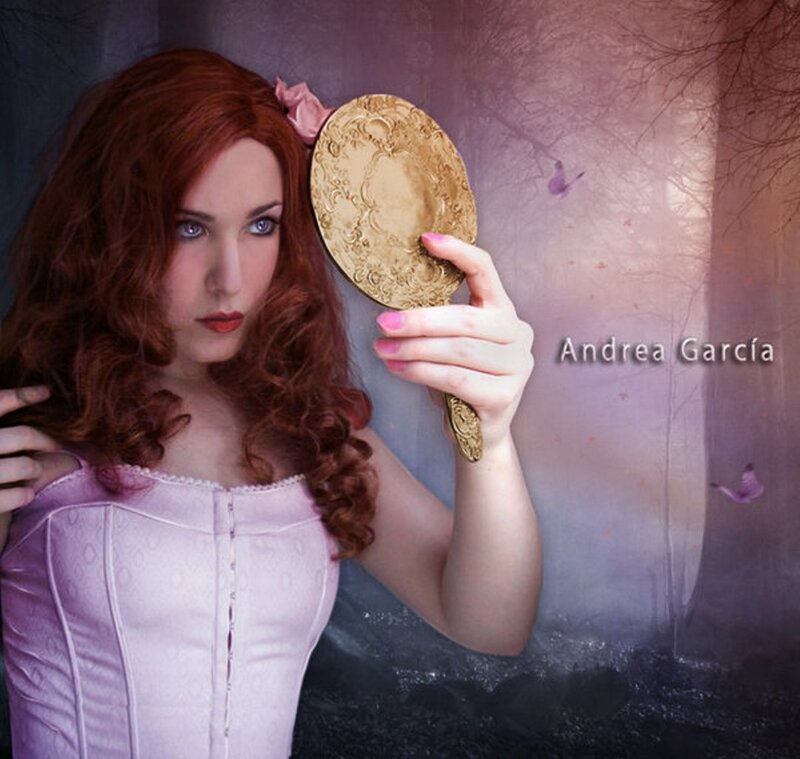 Woman Holding Mirror — Purple, Dramatic