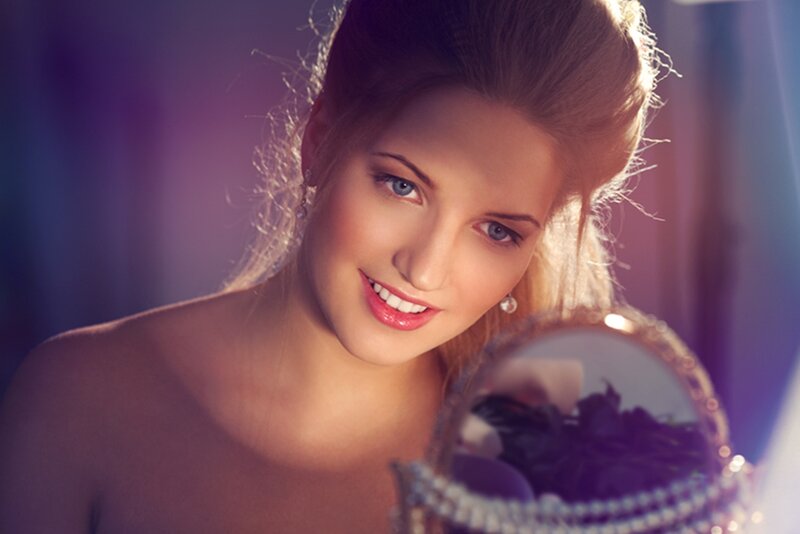 Woman Holding Mirror — Purple