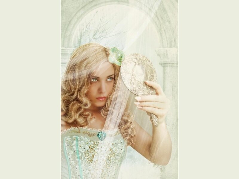 Woman Holding Mirror — White, Serene