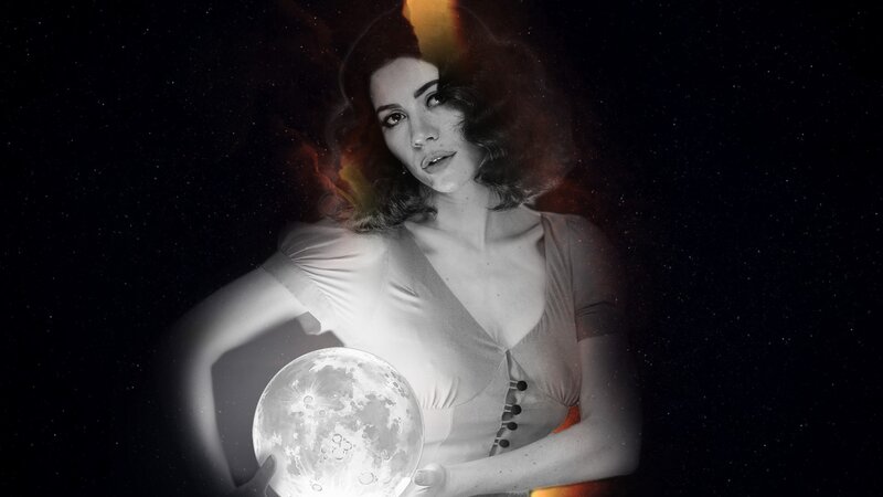 Woman Holding Moon — Black, Dramatic, Night, Digital Art