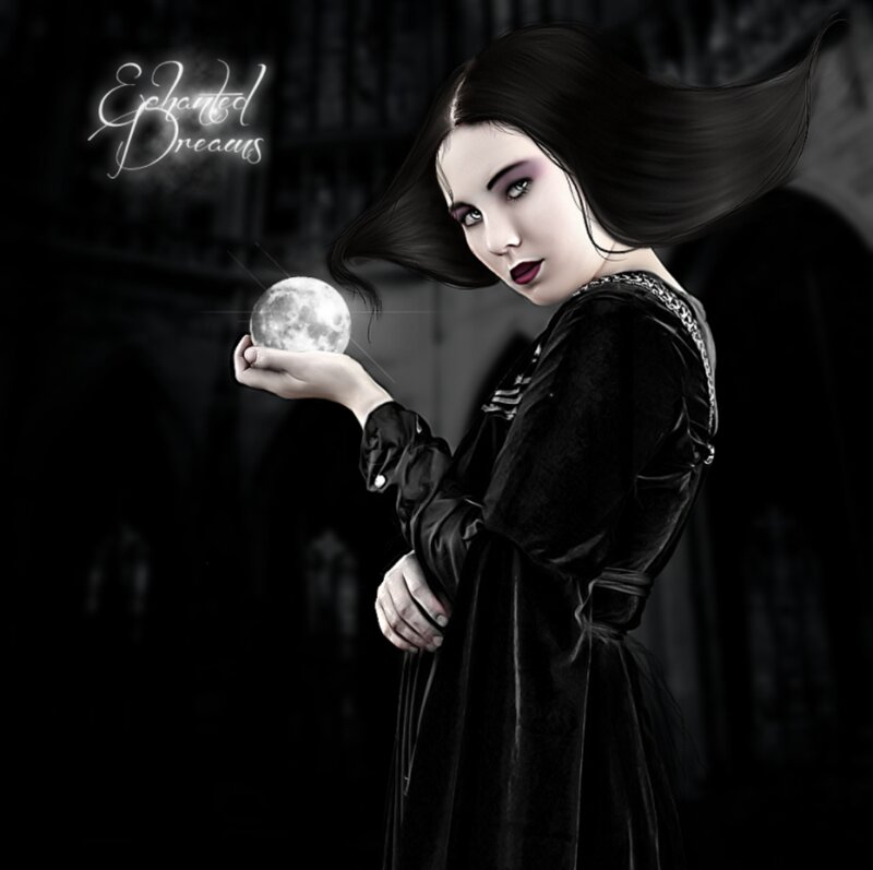 Woman Holding Moon — Black, Dramatic