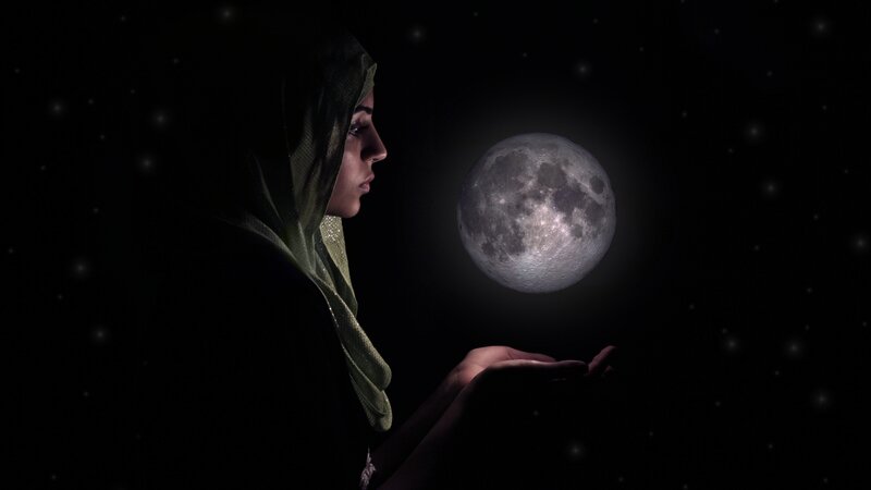 Woman Holding Moon — Black, Serene
