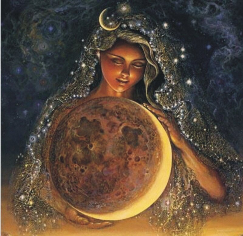 Woman Holding Moon — Brown, Serene
