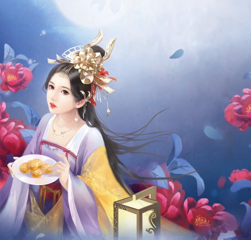Woman Holding Mooncakes — Purple