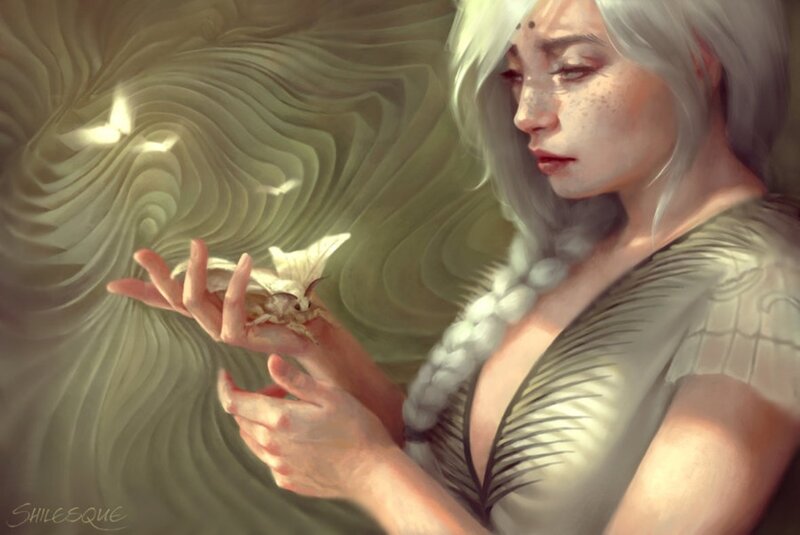 Woman Holding Moth — White