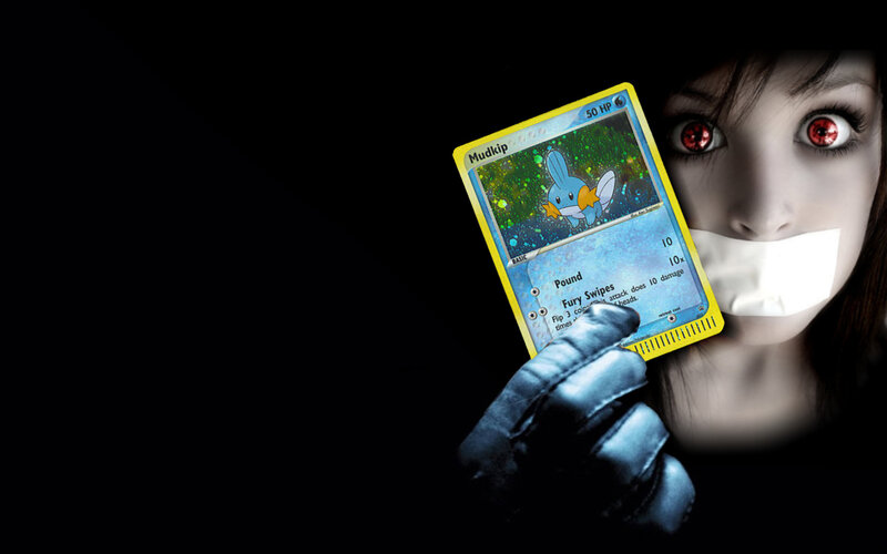 woman holding mudkip card