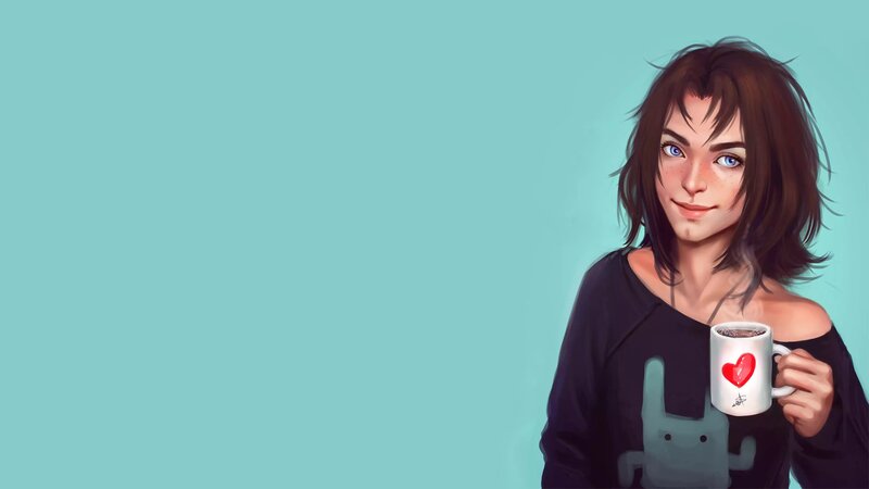 Woman Holding Mug — Teal