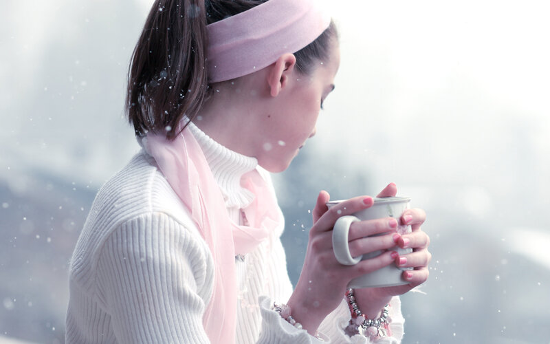 Woman Holding Mug — White