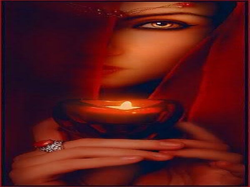 Woman Holding Oil Lamp — Red