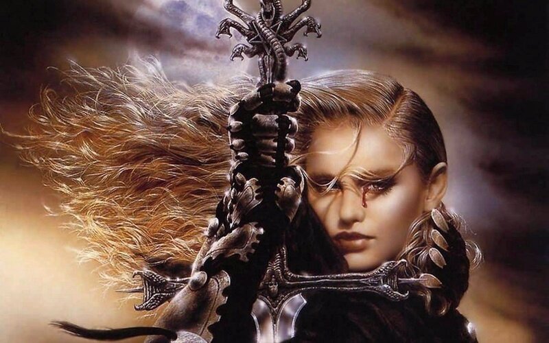 Woman Holding Ornate Sword — Brown, Dramatic, Digital Art