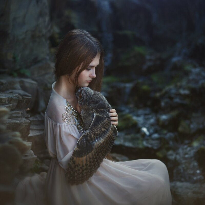 Woman Holding Owl — Gray