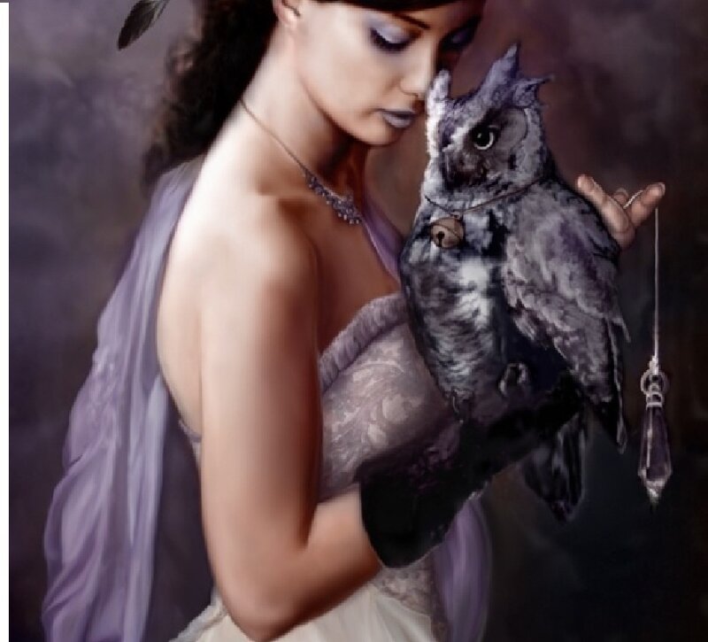 Woman Holding Owl — Purple