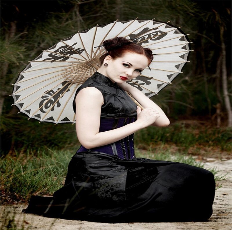 Woman Holding Parasol — Black