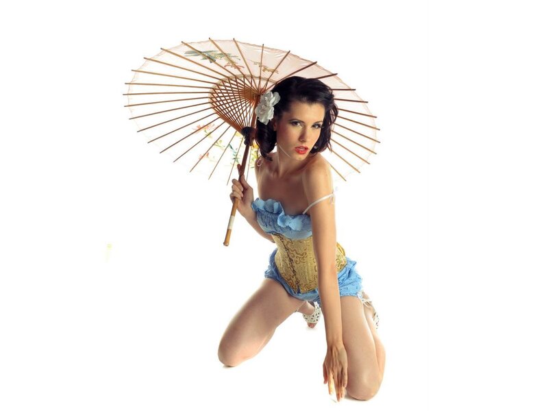 Woman Holding Parasol — Blue, Dramatic