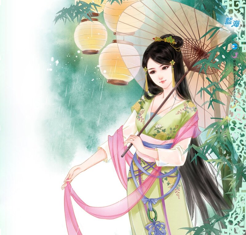 Woman Holding Parasol — Green, Serene