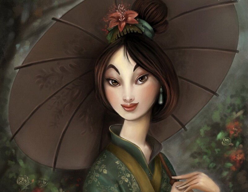 Woman Holding Parasol — Green