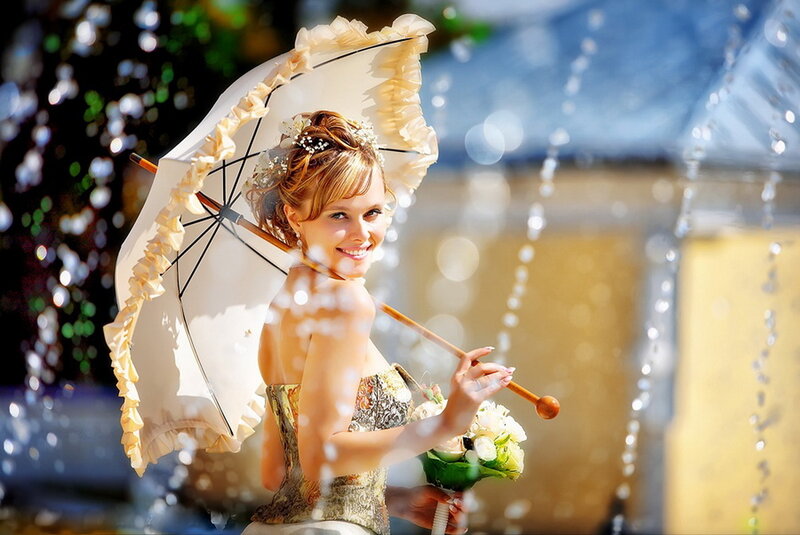 Woman Holding Parasol — White, Bright