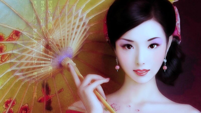 Woman Holding Parasol — Yellow, Serene, Digital Art, Earrings