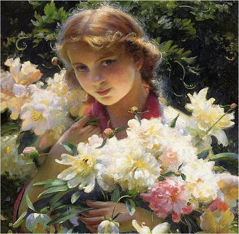 Woman Holding Peonies