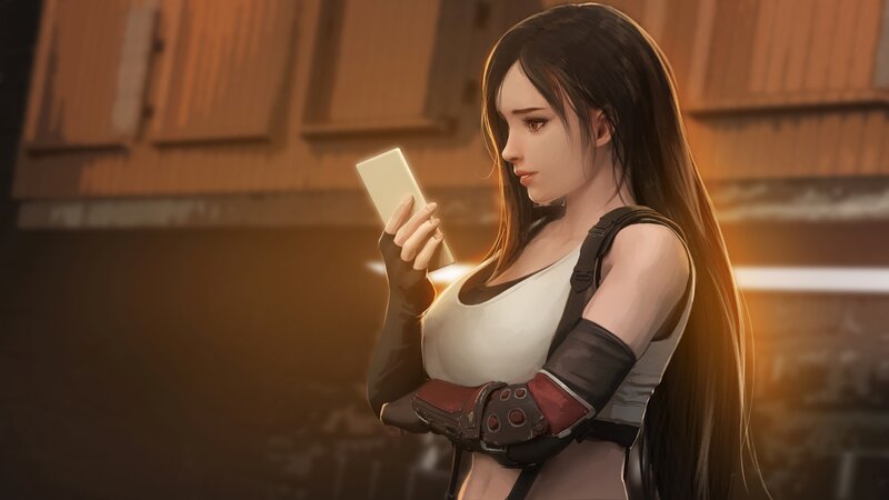 Woman Holding Phone — Brown, Dramatic