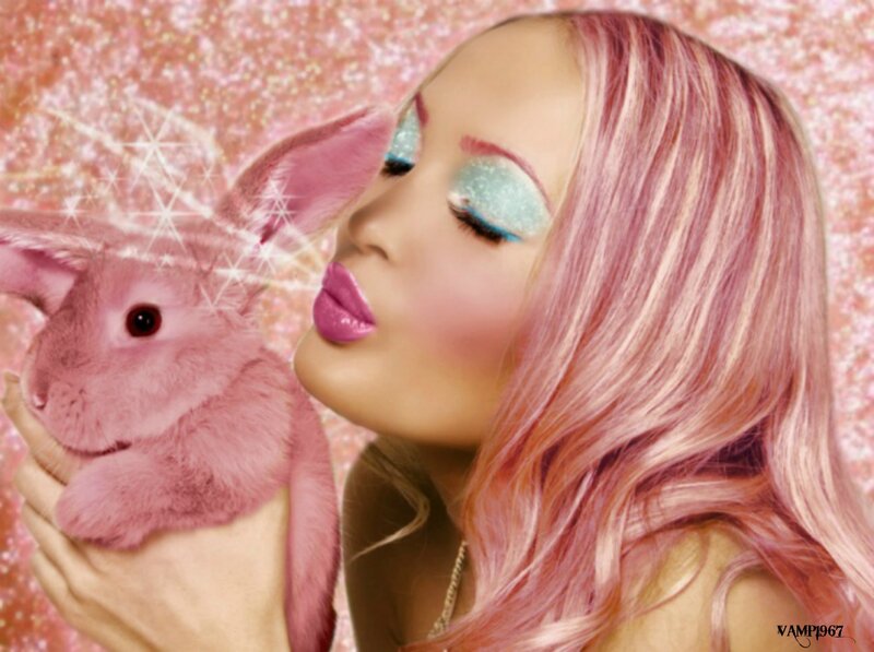 Woman Holding Pink Rabbit