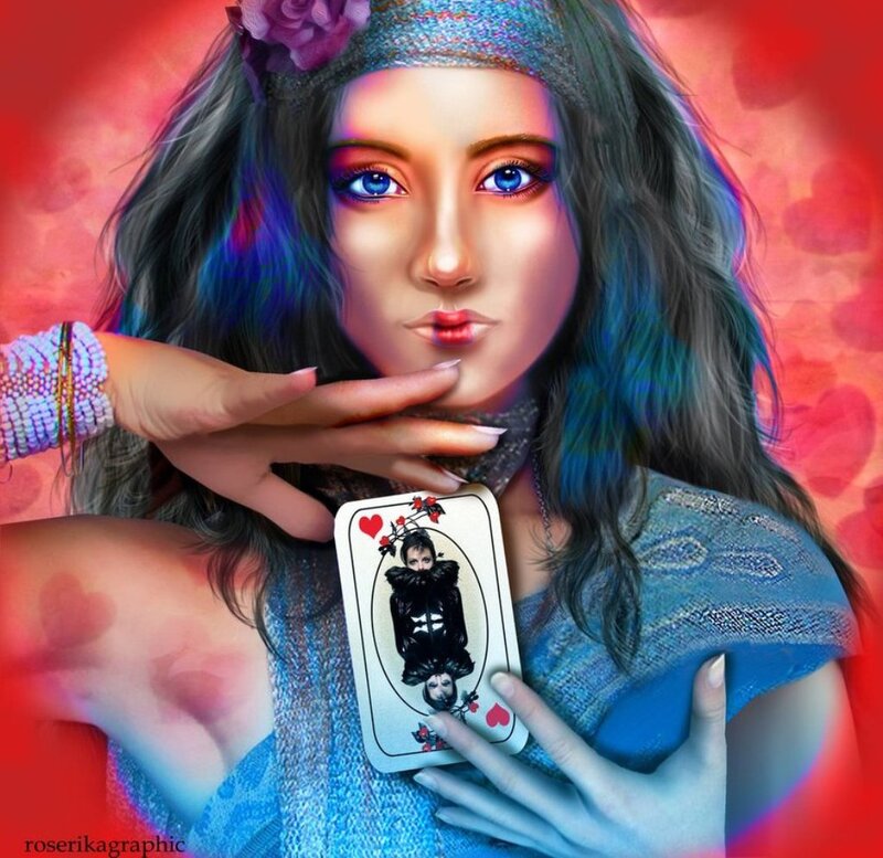Woman Holding Playing Card — Blue