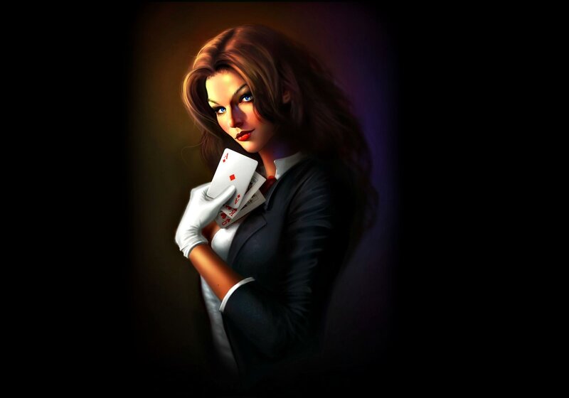 Woman Holding Playing Cards — Black