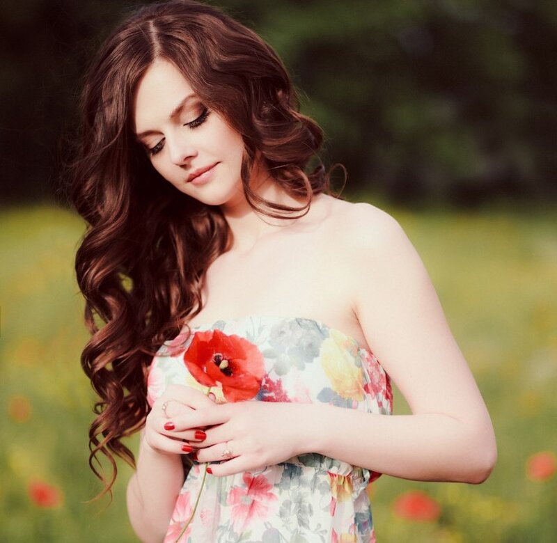 Woman Holding Poppy Flower — Red