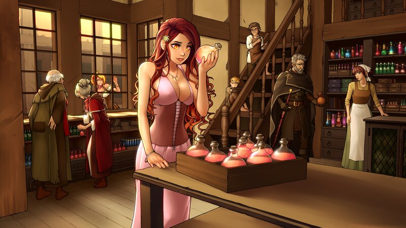 Woman Holding Potion Bottle — Brown