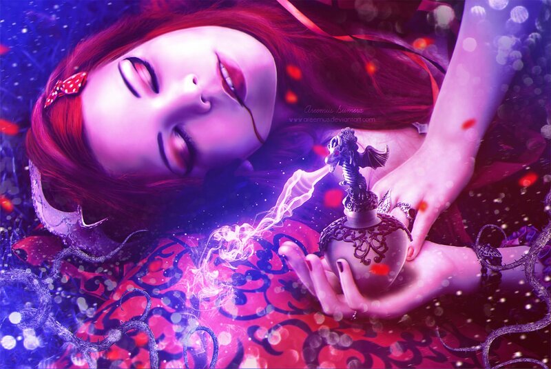 Woman Holding Potion Bottle — Purple
