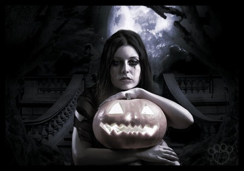 Woman Holding Pumpkin — Black, Dark