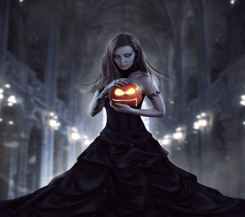 Woman Holding Pumpkin — Black