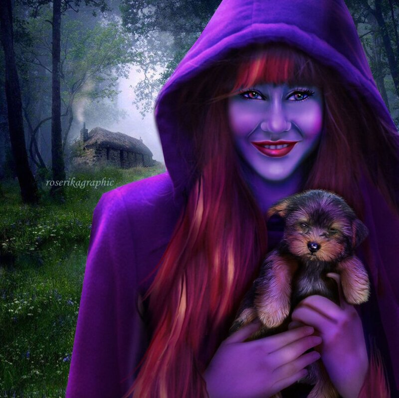 Woman Holding Puppy — Purple