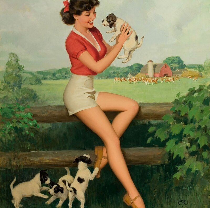 Woman Holding Puppy — Red