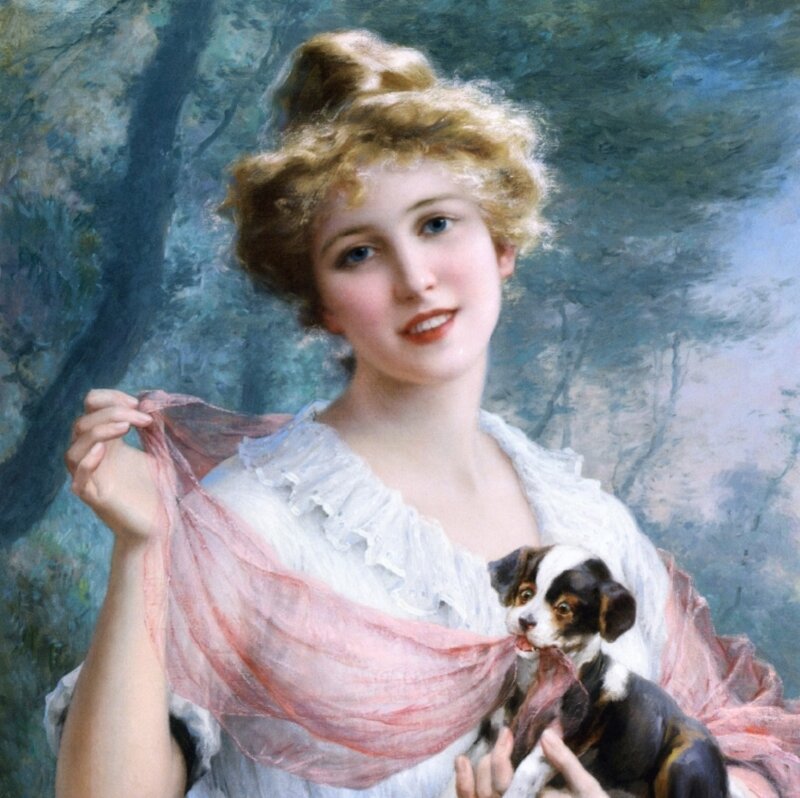 Woman Holding Puppy — White, Serene