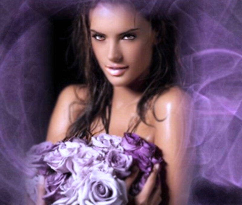 Woman Holding Purple Roses